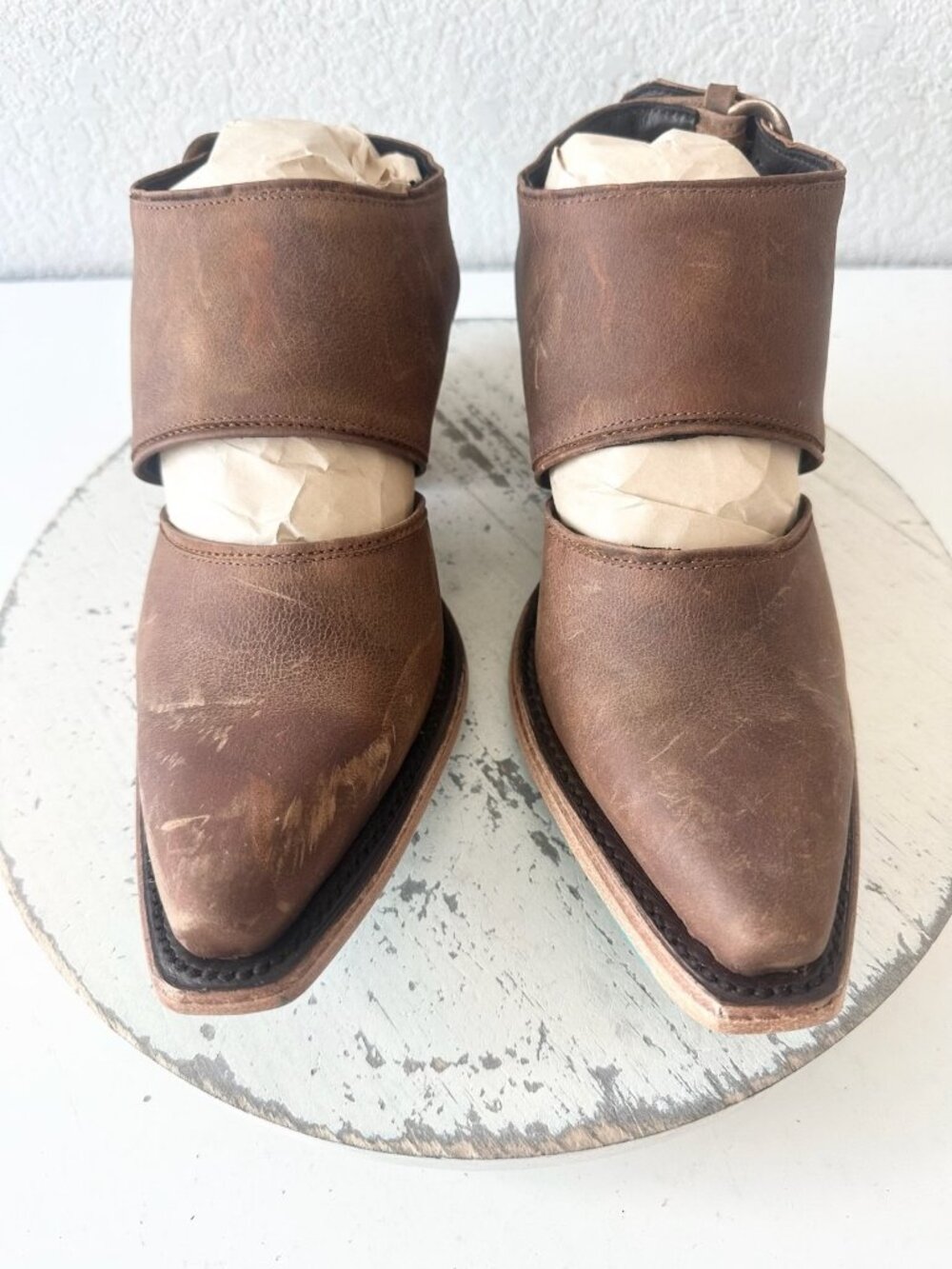 Lane Robin Slingback Mule Brown Cowboy Boots Womens Cowgirl Western Ankle Sz 7 - Picture 6 of 12